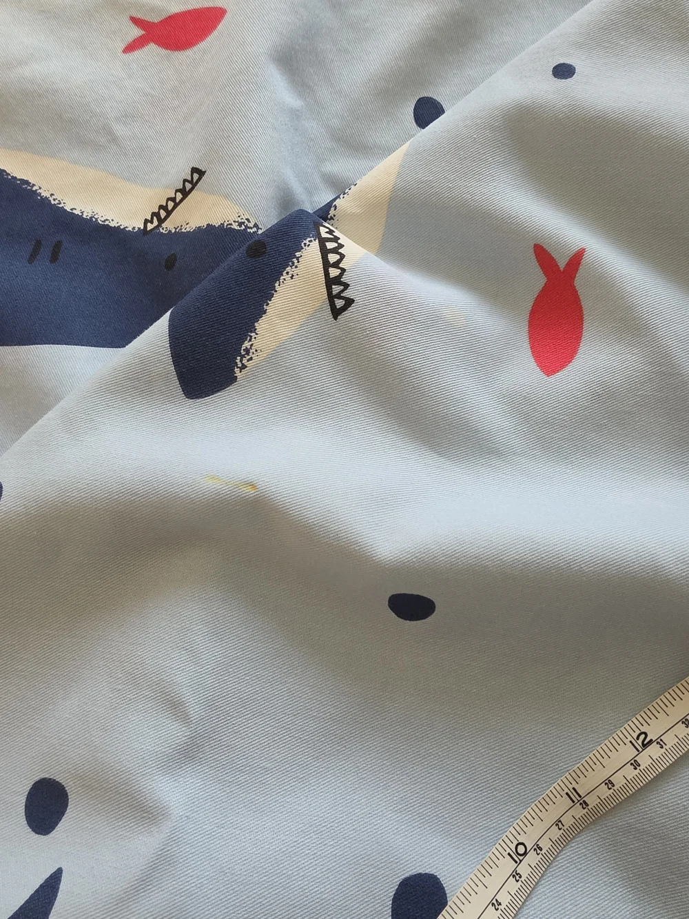 Pillowfort Light Blue Shark & Fish Bath Curtain Panel with Navy and Red Accents